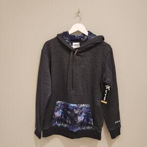 BULA Hooded Sweatshirt Palm Print Kangraroo Pocket Surf Skater Style - Size XL